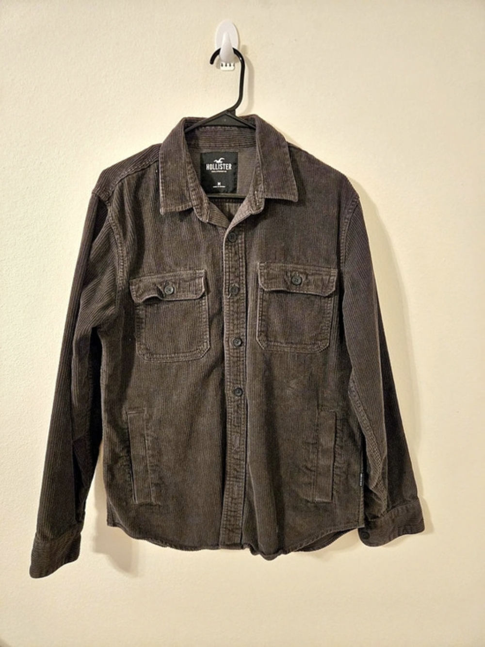 Hollister Corduroy Shirt Jacket Men’s M Charcoal Gray Utility Shacket Workwear